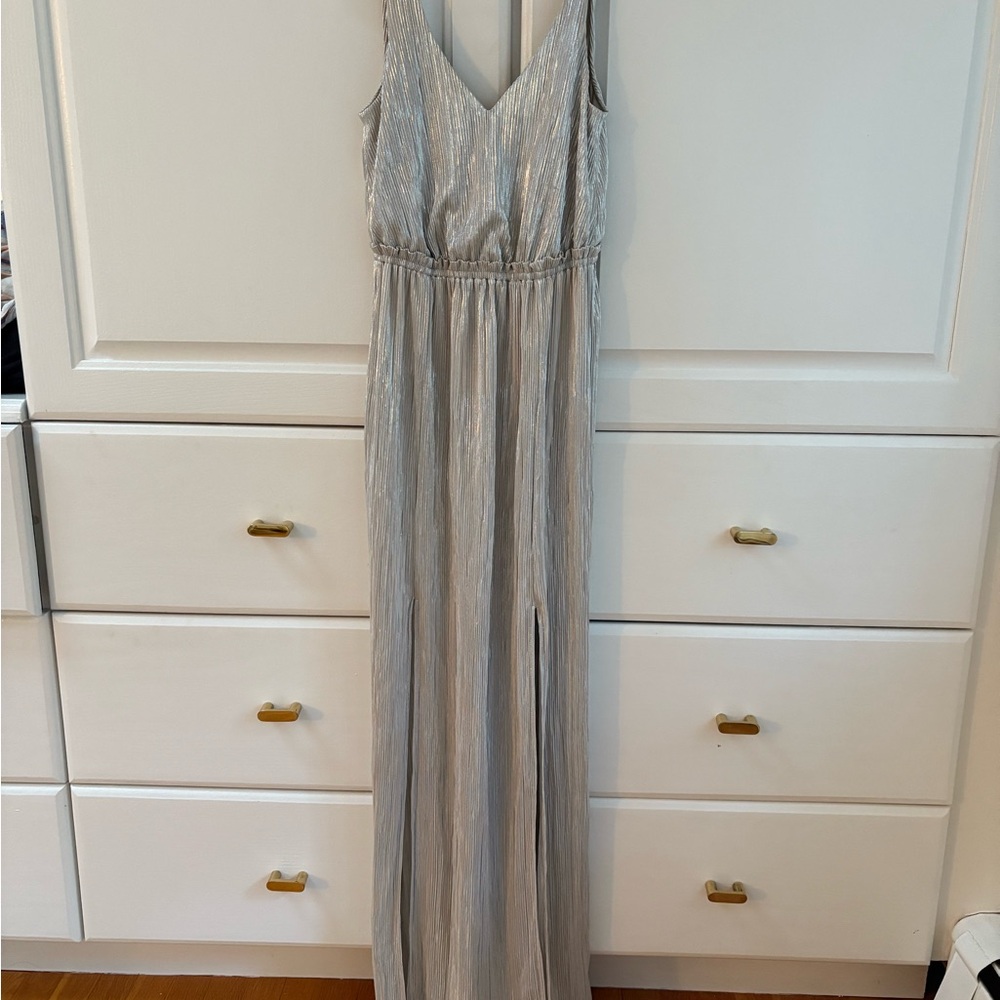 BCBGeneration Metallic Silver Maxi Dress